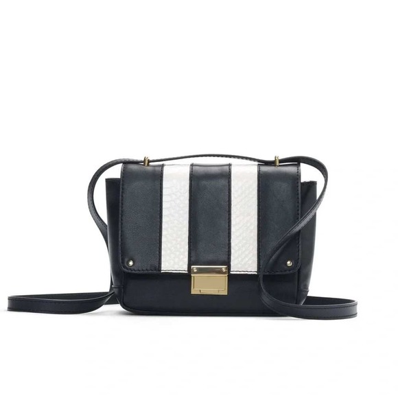 Club Monaco Handbags - Club Monaco Daria Black Cow Leather Water Snake Trim Crossbody Bag 06205386